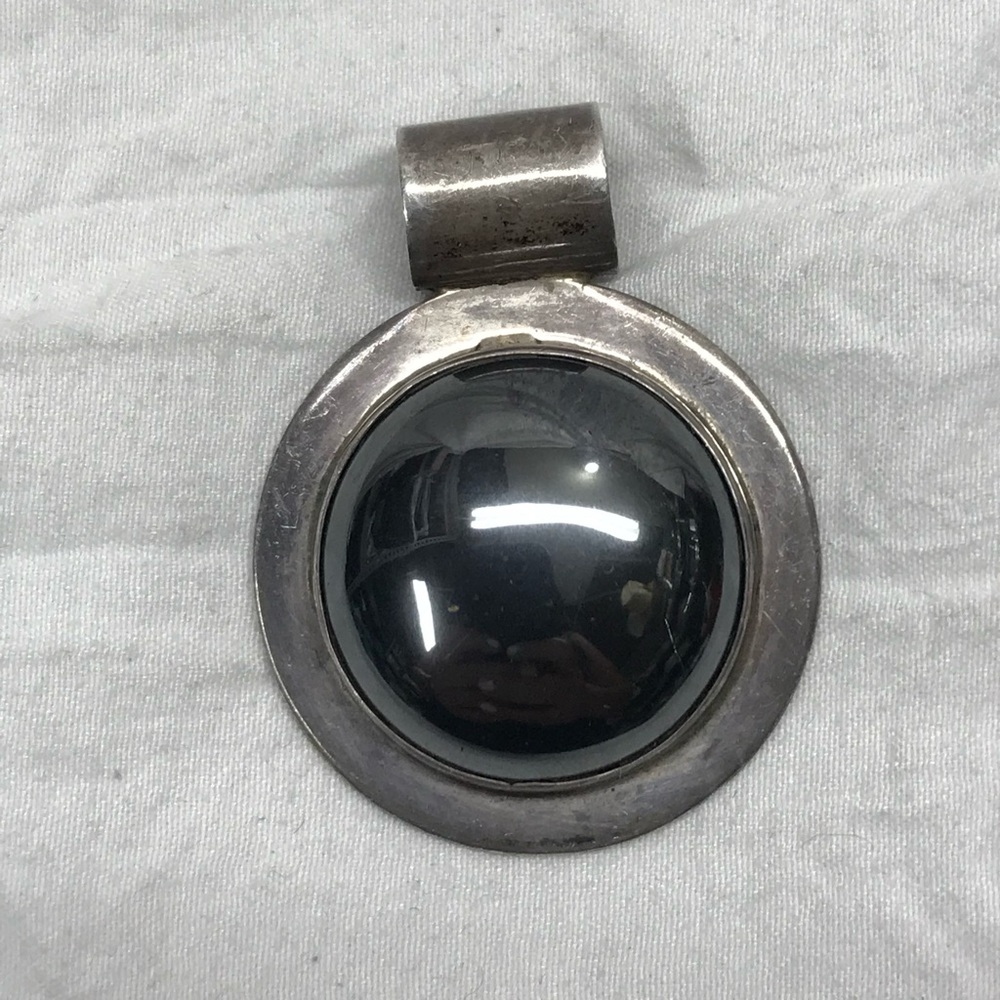 Vintage Large Silverworld Sterling And Hematite Pendant